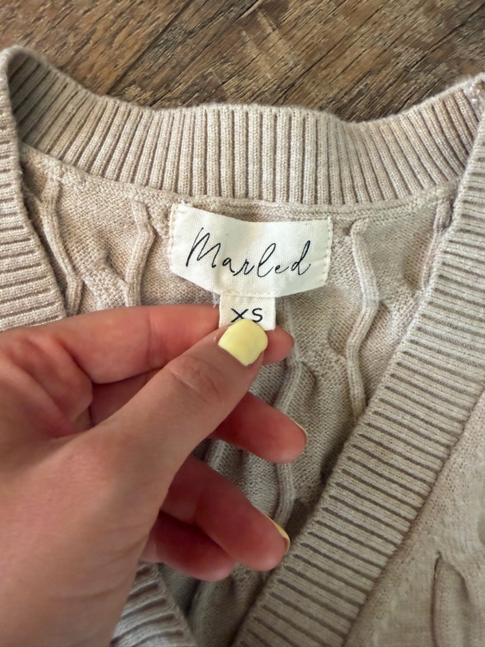Marled Oatmeal Cable Knit Button Vest - Picture 6 of 7